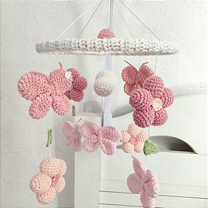 Móbile Flores e Borboletas sem Musical com Estrutura Circular em Mdf.