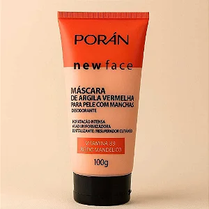 Máscara Facial Porán New Face: Argila Vermelha + Ácido Mandélico – Clareadora e Revitalizante 100g