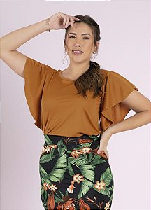 Blusa Básica Caramelo com Babado Godê