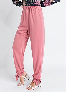 Calça Jogger Rosa com Amarração na Barra e Elástico na Cintura
