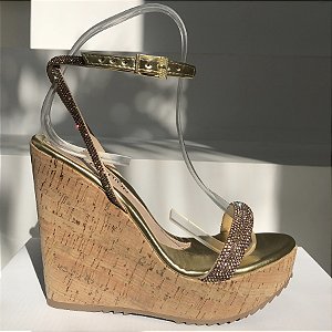 Plataforma Anabela Super Alta com Fivela e Cordão Strass Várias Cores