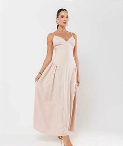 Vestido Longo Drapeado e Alcinha em Alfaiataria Nobre