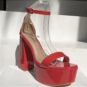 Sandália Meia Pata Salto Bloco Alto Delicada e Tira Larga Vermelho