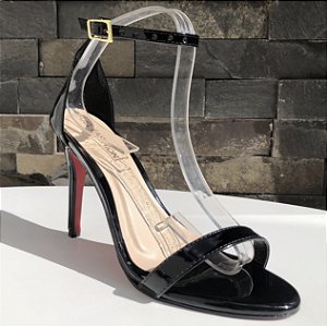 Sandália Salto Alto Minimalista Solado Vermelho Preto