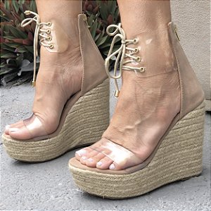 Sandália Anabela Vinil Cadarço Nude