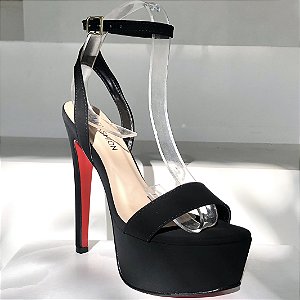 Sandália Plataforma Salto 15 cm Alça Fina Preta