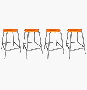 Kit 4 Bancos Banqueta Bar Empilhavel 55cm Cinza Assento Plastico Laranja Para Coizinha Lanchonete