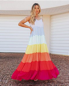 Vestido Crepe Rainbow Helena Ave Rara