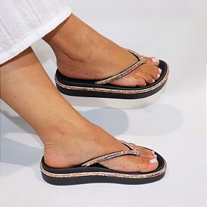 Papete Preto STE236 Feminino Strass Chaton na Sola e No Cabedal