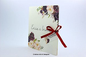 Convite floral marsala, abertura livro