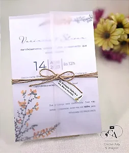 Convite de Casamento Transparente Floral em Papel Vegetal — Coleção Jardin