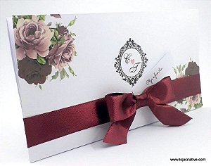 Convites de Casamento floral marsala com rosa chá