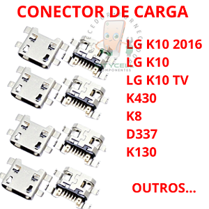 KIT C/ 10 PEÇAS - CONECTOR DE CARGA MICRO USB LG K10 2016 / K4 16 / K8 / K430/  K130 /  D337/ D385 K10 16