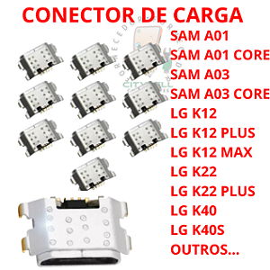 KIT C/ 10 PEÇAS CONECTOR DE CARGA A01 A01 CORE A03 A03 CORE K12 K12 PLUS K12 PRIME K40 K40S A01 Q60 K22 K22 PLUS
