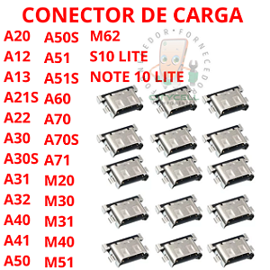 kIT C/ 10 CONECTOR DE CARGA SOLTO TIPO C A20 A20 A30 A40 A50 A60 A70 M20 M30 A31 A51 A71 S10 LITE A22 A50S A30S A13 A12 M51 A51S M31A12