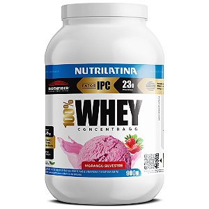100% Whey Protein Nutrilatina Sabor Morango Silvestre 900g