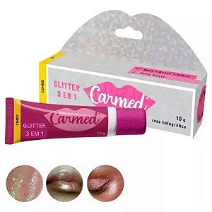 Carmed Glitter 3 Em 1 Rosa Holográfico 10g Boca Rosto Olhos