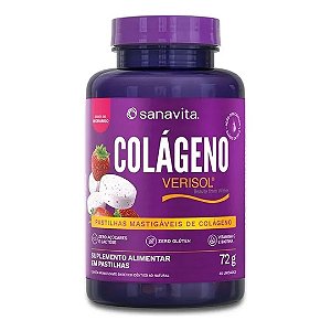 Colágeno Pastilhas Mastigáveis Sabor Morango 72g  Sanavita