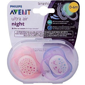 Chupeta Ultra Air Dupla Nighttime 0-6 Meses Menina Avent