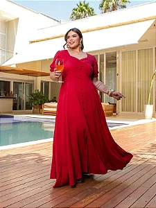 Vestido longo social em tecido viscose.