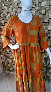 Vestido em tecido viscolinho, estilo indiano.