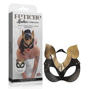Máscara Mulher Gato com Detalhes Dourados - Fetiche Leather Collection