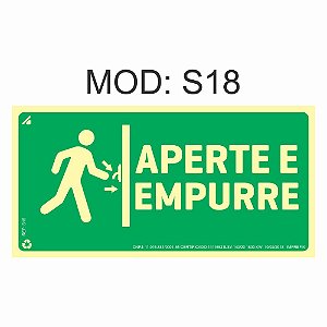 Placa Fotoluminescente S18 12x24cm Aperte e Empurre Orientação de Salvamento e Segurança Rota de Fuga Imprefix