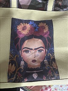 Aplique em Tecido Encerado - Frida  mulher com fundo N57 - 26x19cm