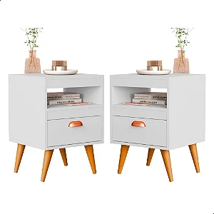 KIT 2 MESA CABECEIRA RETRÔ COR BRANCA