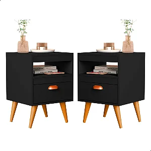 KIT 2 MESA CABECEIRA RETRÔ COR PRETO