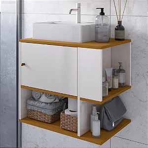 Gabinete banheiro + Cuba . Suspenso multiuso cor off com natura