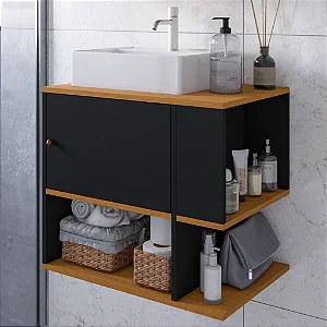 Gabinete banheiro + Cuba . Suspenso multiuso cor preto com natura