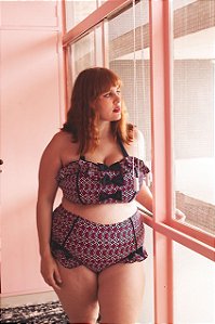 Top retrô com lacinhos pink plus size