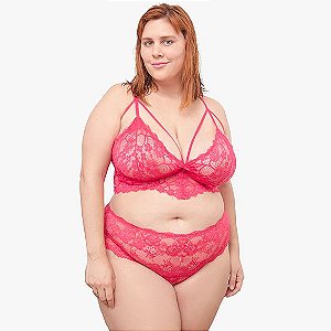 Sutiã cropped plus size em renda pink sem bojo