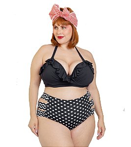 Cropped plus size com bojo e babadinhos preto