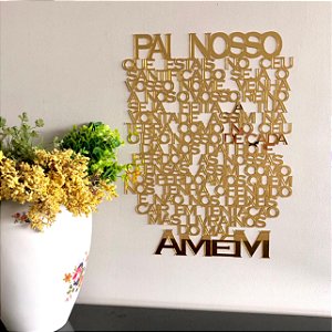 Oração Pai Nosso - Letreiro Decorativo Nome Acrílico Dourado Espelhado quarto sala casa