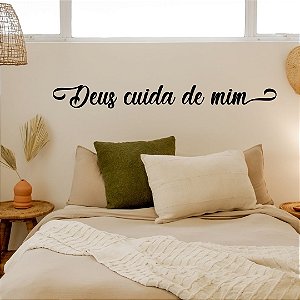 Frase Deus Cuida de Mim - Letreiro Decorativo em MDF relevo quarto sala casa
