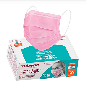 Máscara Descartável Tripla c/Elástico Rosa - Vabene