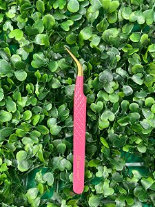 Pinça Curva Bella Moça Rosa Ponta Dourada