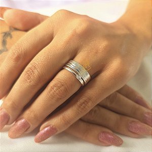 Par de aliança 6mm em Prata 925 diamantada friso + Gravação (COD-506)