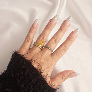 Par de aliança 8mm Banhada a ouro 18k Friso lateral Diamantada  + Gravação (COD-520)