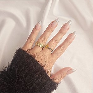 Par de aliança 8mm Banhada a ouro 18k Diamantada com 2 frisos + Gravação (COD-401)