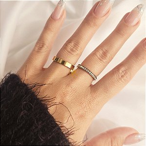 Par de aliança 4mm Banhada a ouro 18k Reta Lisa + Gravação (COD-111)