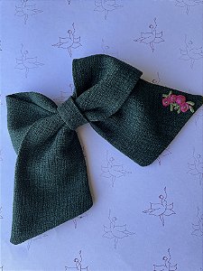 Presilha laço flor bordada - Verde