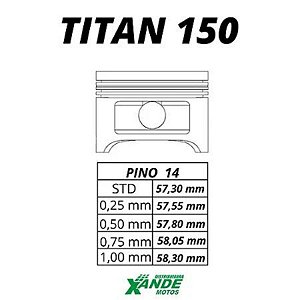 PISTAO KIT TITAN 150 TODOS OS ANOS / NXR BROS 150 2006 EM DIANTE VINI 1,75