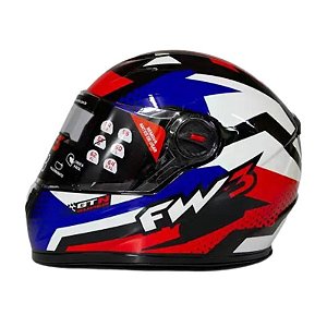 CAPACETE FW3 GTN SUPER VERMELHO C/ AZUL E BRANCO 60