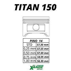 PISTAO KIT TITAN 150 TODOS OS ANOS / NXR BROS 150 2006 EM DIANTE VINI 1,50