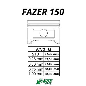 PISTAO KIT FACTOR 150 / FAZER 150 / XTZ CROSSER 150  KMP 0,25