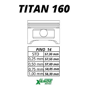 PISTAO KIT TITAN 160 / FAN 160 / BROS 160 METAL LEVE STD