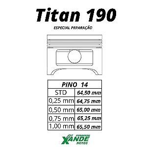 PISTAO KIT TITAN 150 TODOS OS ANOS [TRANSFORMA PARA 190CC](ANEL GROSSO) KMP 0,50